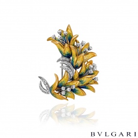 Bvlgari Yellow & White Gold Enamel & Diamond Brooch 1.38ct TDW Bvlgari Yellow & White Gold Enamel & Diamond Brooch 1.38ct TDW
